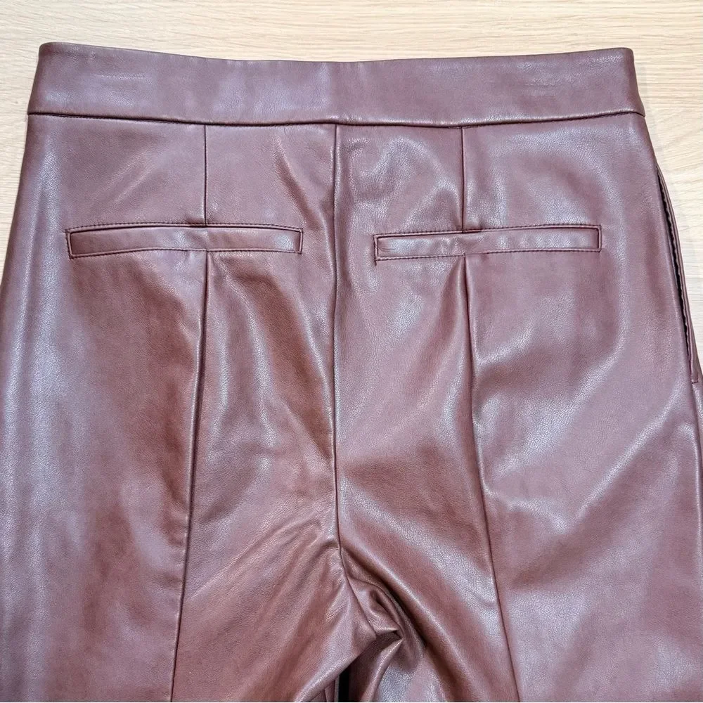 7 FOR ALL MANKIND Vegan Faux Leather Front Seam Flare Bootcut Pants Brown Med